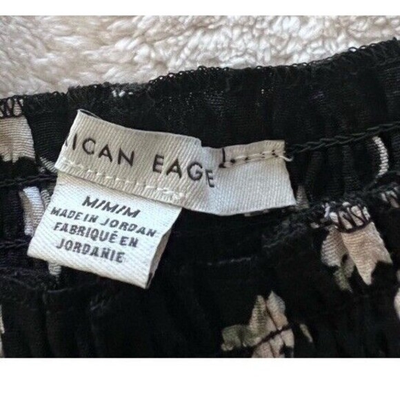 American Eagle Peasant Blouse Elastic Body Blk/Floral Print, Long Sleeve, Sz M - Picture 7 of 10